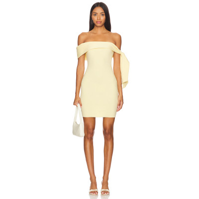 Panna Cotta Off the Shoulder Bow Knot detail Medium Weight Stretch knit Fabric Bodycon Dress