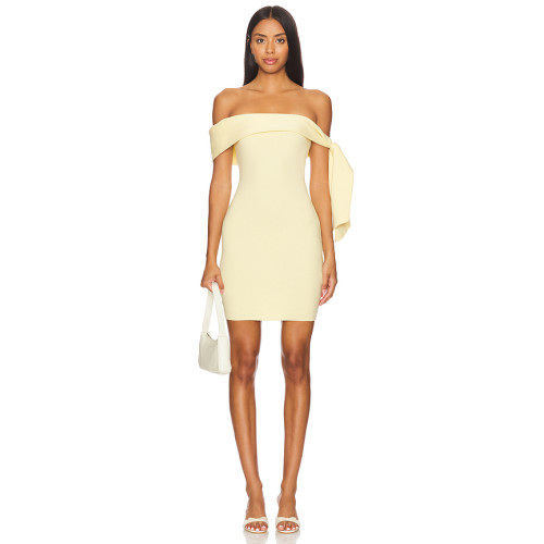 Panna Cotta Off the Shoulder Bow Knot detail Medium Weight Stretch knit Fabric Bodycon Dress