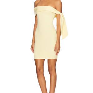Panna Cotta Off the Shoulder Bow Knot detail Medium Weight Stretch knit Fabric Bodycon Dress