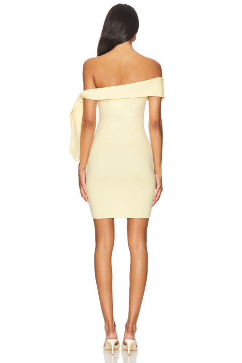 Panna Cotta Off the Shoulder Bow Knot detail Medium Weight Stretch knit Fabric Bodycon Dress