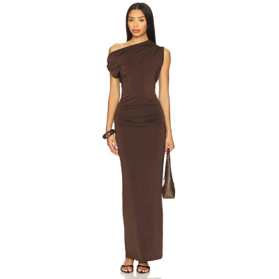 2025 Hot Sale Fashionable Vintage Elegant Form Fitting Ruched One Shoulder Maxi Dress