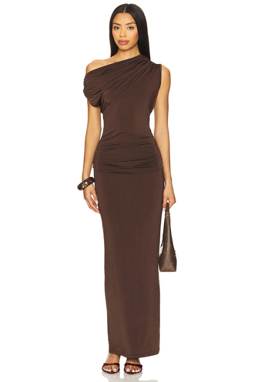 2025 Hot Sale Fashionable Vintage Elegant Form Fitting Ruched One Shoulder Maxi Dress