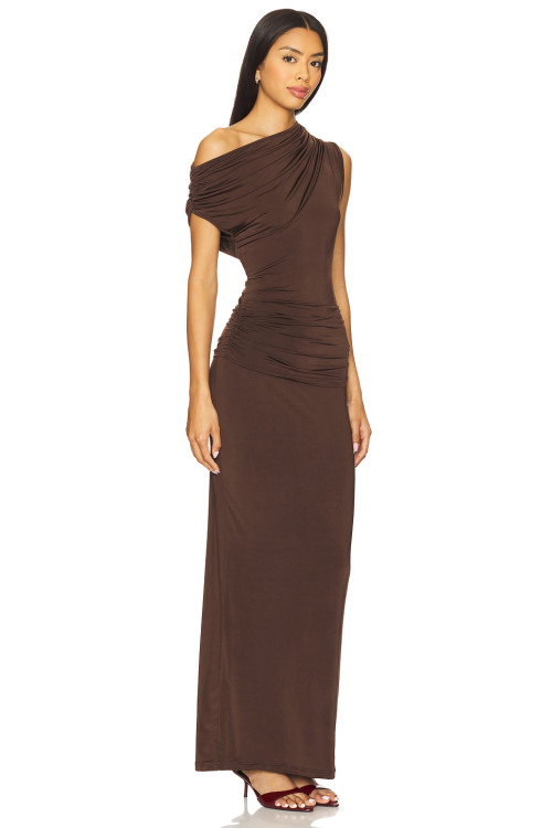 2025 Hot Sale Fashionable Vintage Elegant Form Fitting Ruched One Shoulder Maxi Dress