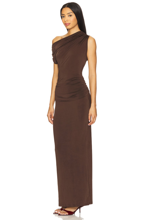 2025 Hot Sale Fashionable Vintage Elegant Form Fitting Ruched One Shoulder Maxi Dress