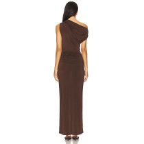 2025 Hot Sale Fashionable Vintage Elegant Form Fitting Ruched One Shoulder Maxi Dress
