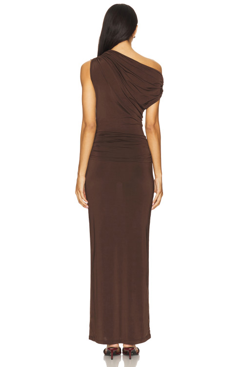2025 Hot Sale Fashionable Vintage Elegant Form Fitting Ruched One Shoulder Maxi Dress