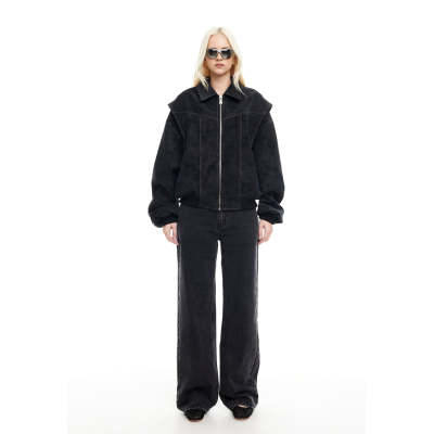 Handsome Fashion Long Sleeve Elasticated Cuffs And Hem Zip Front Coat