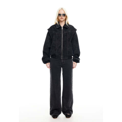 Handsome Fashion Long Sleeve Elasticated Cuffs And Hem Zip Front Coat