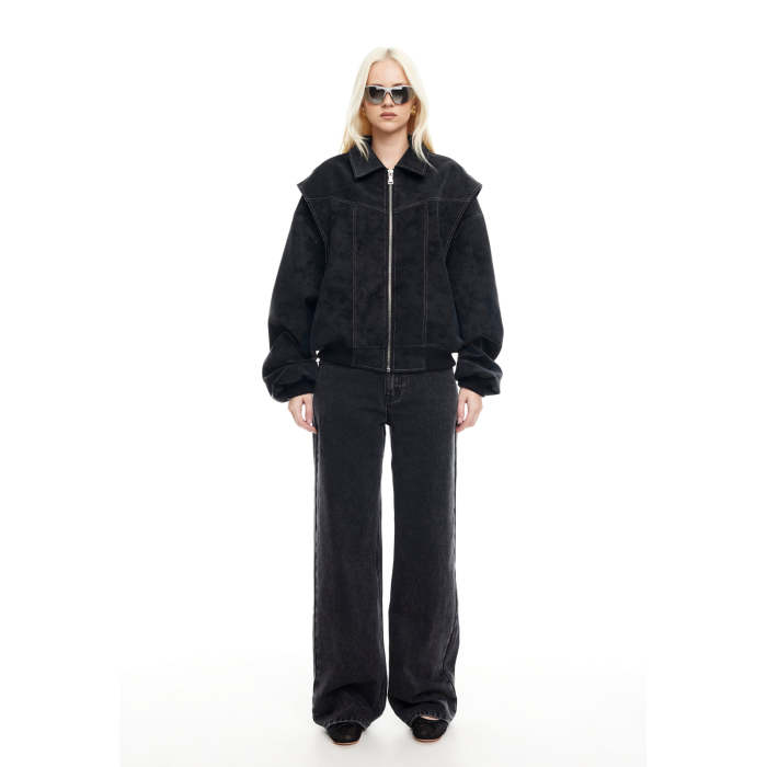 Handsome Fashion Long Sleeve Elasticated Cuffs And Hem Zip Front Coat