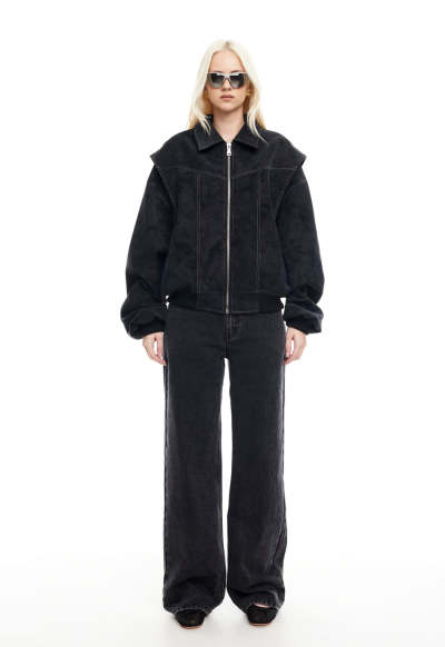 Handsome Fashion Long Sleeve Elasticated Cuffs And Hem Zip Front Coat