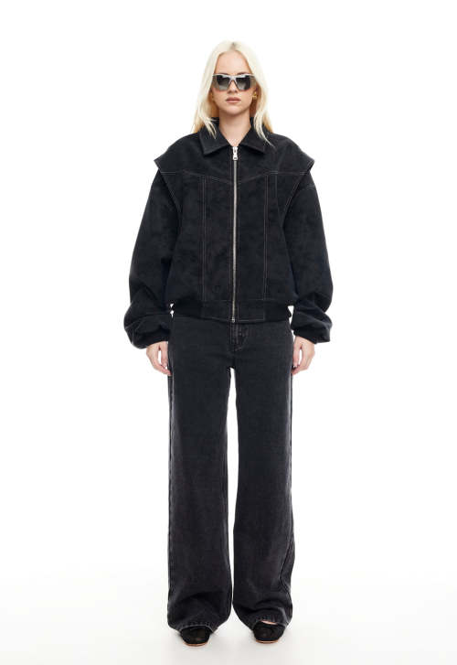Handsome Fashion Long Sleeve Elasticated Cuffs And Hem Zip Front Coat