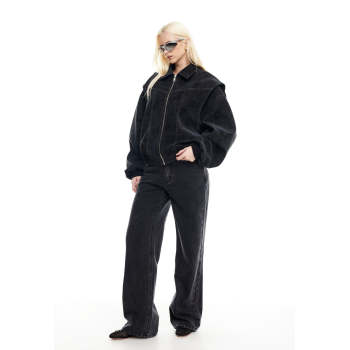 Handsome Fashion Long Sleeve Elasticated Cuffs And Hem Zip Front Coat