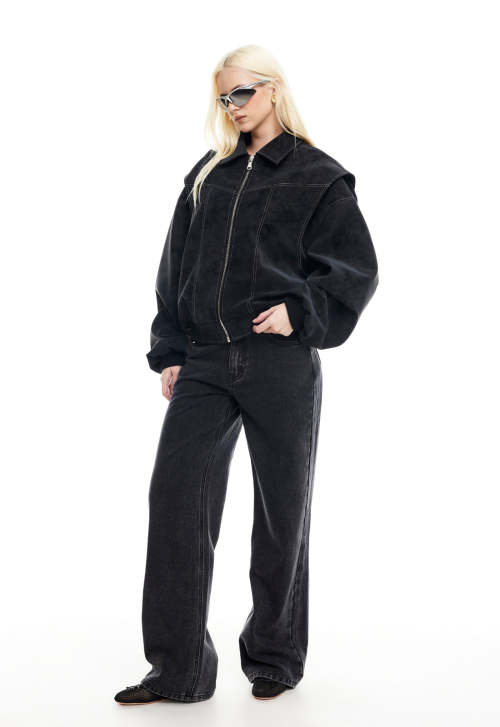 Handsome Fashion Long Sleeve Elasticated Cuffs And Hem Zip Front Coat