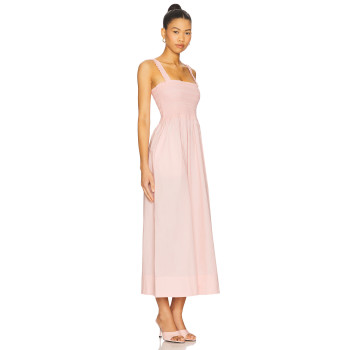 Elegant Sweet Pink Square Necked  Ruched Waist Camisole Dress