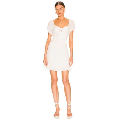 Sweet White Square Necked Puff Sleeves Bow Knot Mini Length Dress