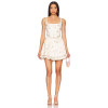 Glistening Bead Embroidered Square Necked Camisole Puff Mini Dress