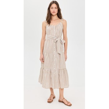 Sample V-Neckline Sleeveless Self-Belt At Waist Plaid Pattern On-Seam Side Pockets Tiered Dress