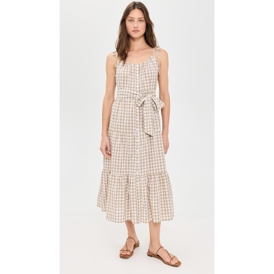 Sample V-Neckline Sleeveless Self-Belt At Waist Plaid Pattern On-Seam Side Pockets Tiered Dress
