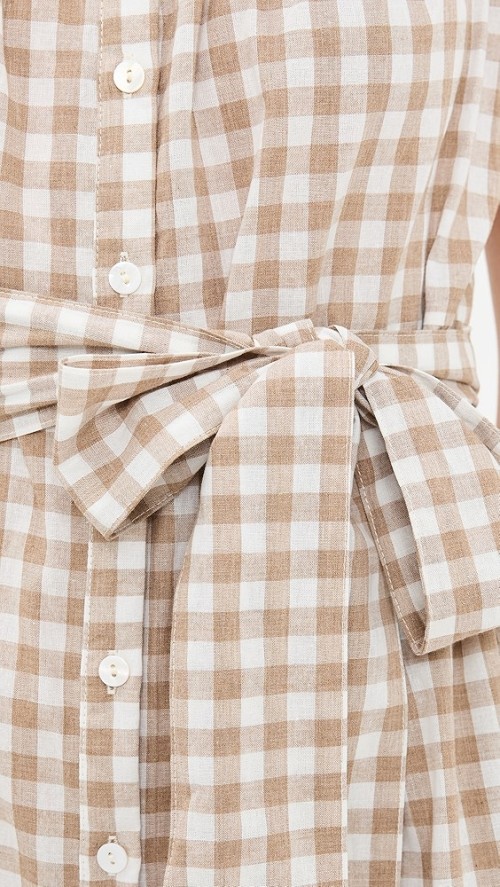 Sample V-Neckline Sleeveless Self-Belt At Waist Plaid Pattern On-Seam Side Pockets Tiered Dress