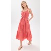 Elegant V-Neckline Sleeveless Self-Belt At Waist Button Placket Solid Color Tiered Dress