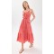 Elegant V-Neckline Sleeveless Self-Belt At Waist Button Placket Solid Color Tiered Dress