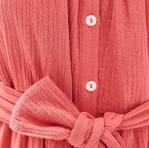 Elegant V-Neckline Sleeveless Self-Belt At Waist Button Placket Solid Color Tiered Dress