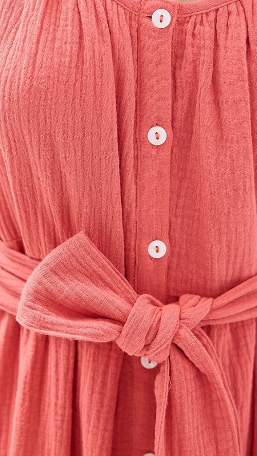 Elegant V-Neckline Sleeveless Self-Belt At Waist Button Placket Solid Color Tiered Dress