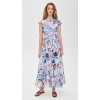 Fashion Daily V-Neckline Cap Sleeve Self-Belt At Waist Button Placket Floral Print Tiered Dress