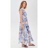 Fashion Daily V-Neckline Cap Sleeve Self-Belt At Waist Button Placket Floral Print Tiered Dress