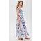 Fashion Daily V-Neckline Cap Sleeve Self-Belt At Waist Button Placket Floral Print Tiered Dress