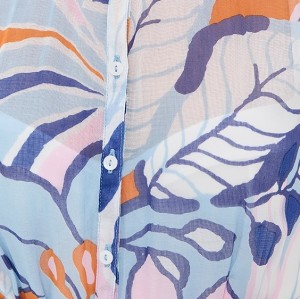 Fashion Daily V-Neckline Cap Sleeve Self-Belt At Waist Button Placket Floral Print Tiered Dress