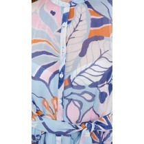 Fashion Daily V-Neckline Cap Sleeve Self-Belt At Waist Button Placket Floral Print Tiered Dress