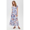 Fashion Daily V-Neckline Cap Sleeve Self-Belt At Waist Button Placket Floral Print Tiered Dress