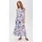 Fashion Daily V-Neckline Cap Sleeve Self-Belt At Waist Button Placket Floral Print Tiered Dress