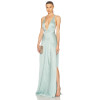 Deep V Halter neckline High slit Cross back Smooth Satin fabric Glamorous Elegant Woman's Maxi Dress