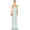 Deep V Halter neckline High slit Cross back Smooth Satin fabric Glamorous Elegant Woman's Maxi Dress