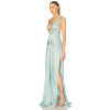 Deep V Halter neckline High slit Cross back Smooth Satin fabric Glamorous Elegant Woman's Maxi Dress