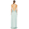 Deep V Halter neckline High slit Cross back Smooth Satin fabric Glamorous Elegant Woman's Maxi Dress