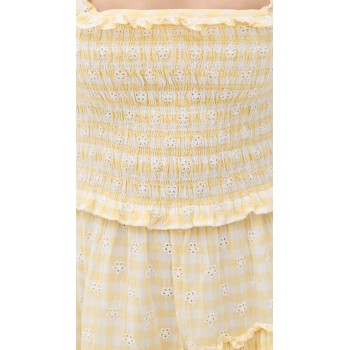 Sweat Daily Square Neckline Short Flutter Sleeve Smocked Elastic Bodice Lace Edges Dress