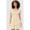 Sweat Daily Square Neckline Short Flutter Sleeve Smocked Elastic Bodice Lace Edges Dress