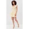 Sweat Daily Square Neckline Short Flutter Sleeve Smocked Elastic Bodice Lace Edges Dress
