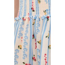 Sample Daily Camisole Square Neckline Smocked Elastic Bodice Tiered Ruffle Hem Floral Print Dress