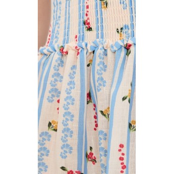 Sample Daily Camisole Square Neckline Smocked Elastic Bodice Tiered Ruffle Hem Floral Print Dress