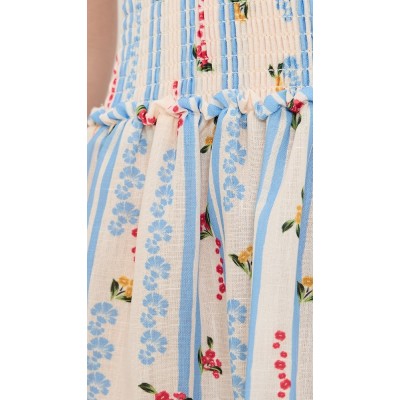 Sample Daily Camisole Square Neckline Smocked Elastic Bodice Tiered Ruffle Hem Floral Print Dress