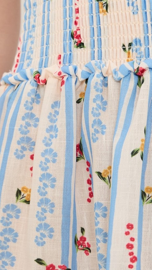 Sample Daily Camisole Square Neckline Smocked Elastic Bodice Tiered Ruffle Hem Floral Print Dress