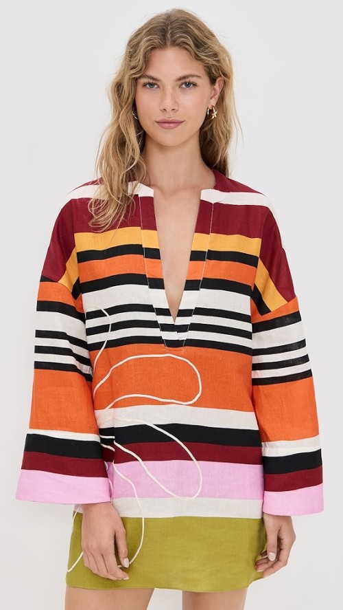 Sample Daily V-Neckline Long Sleeve Pullover Design Striped Print Casual Tops
