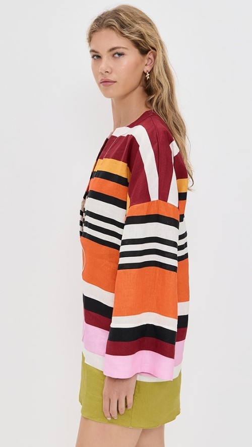 Sample Daily V-Neckline Long Sleeve Pullover Design Striped Print Casual Tops