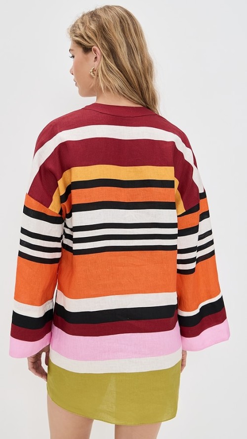 Sample Daily V-Neckline Long Sleeve Pullover Design Striped Print Casual Tops