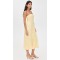 Sample Daily Bandeau Neckline Smocked Elastic Bodice Decorative Buttons Solid Color Dress