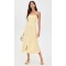 Sample Daily Bandeau Neckline Smocked Elastic Bodice Decorative Buttons Solid Color Dress